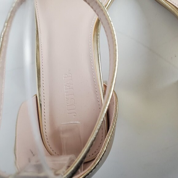 Justfab Noura Gold Tone Strappy Open Toe Block Shiny Heels Size 9.5 - Picture 6 of 8